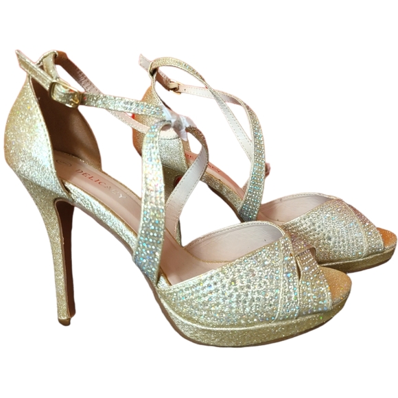 Delicacy Women's Size 9 Rhinestone Party Evening Champagne dress High Heels - Picture 3 of 6